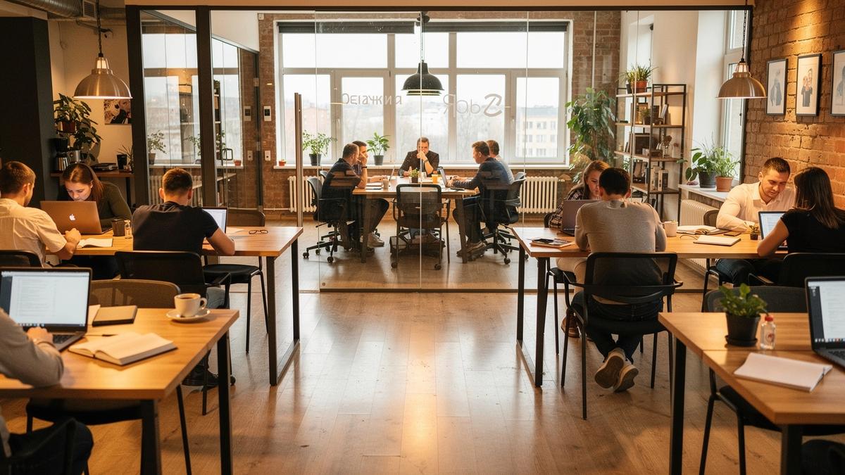 Modern coworking space in Kyiv with desks and meeting room vibe